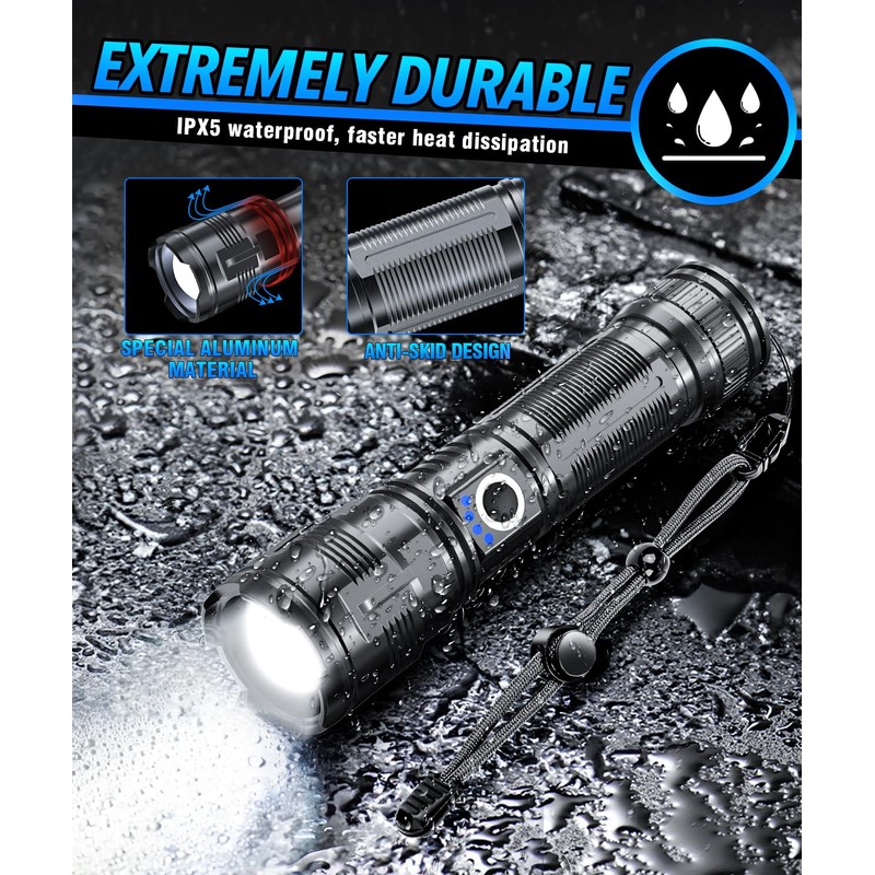 Vnina Flashlights High Lumens Rechargeable USB C Flash Light, Super