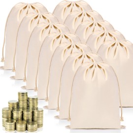 Shinylin 12 Packs Coin Money Sacks Party Gift Bag 12" x 17" Drawstring Bank Deposit Cotton Bags Heavy Duty Canvas Sacks for Transit Coins Currency Cash Travel Organizer Gift