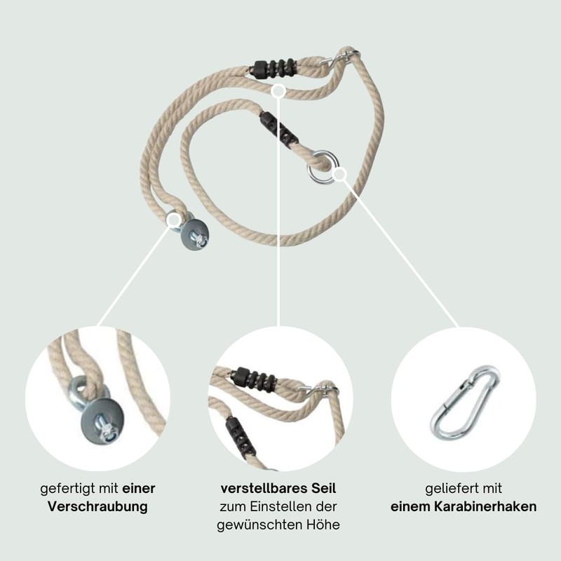 h2i Children's Tyre Swing Rope Set Including Carabiner for Hanging