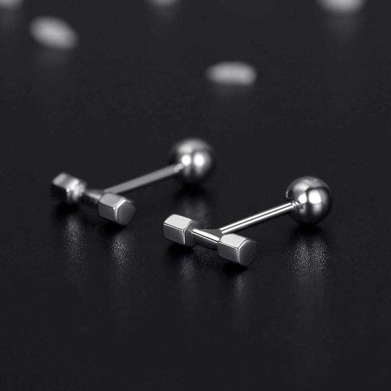VIKI LYNN 925 Sterling Silver Mini Barbell Dumbbell Stud Earrings