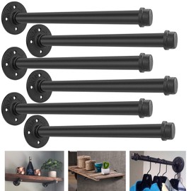Aconnet 6 Pack Industrial Pipe Shelf Brackets 12 Inches Iron Pipe Floating Shelf Bracket 12 Inch Black Heavy Duty Wrought Metal Shelf Brackets Wall Shelf Brackets for Garment Rack Vintage Furniture
