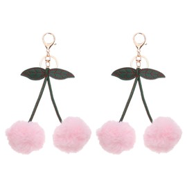 PATIKIL 2pcs Pom Pom Keychain, Fluffy Keychain Cute Fur Ball Key Chains Cherry Bag Charm Fake Rabbit Fur for Girls Backpacks Keys Women Purse Gift, Pink
