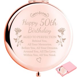boutikpro Birthday Gifts for Women Makeup Mirror 10th-85th Birthday Gifts for Sister Mom BFF Daughter Grandma Granddaughter - Milestone Birthday Presents 2-in-1 Compact Mirror (50th Birthday)