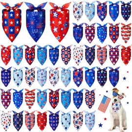 Preboun 50 Pieces Patriotic Dog Bandanas Bulk Star Bandanas for Dog Pet Kerchief Set Triangle Scarf for Memorial Day Puppy Small Medium Large Pet Costume Accessories (25.6 x 17.7 x 17.7)