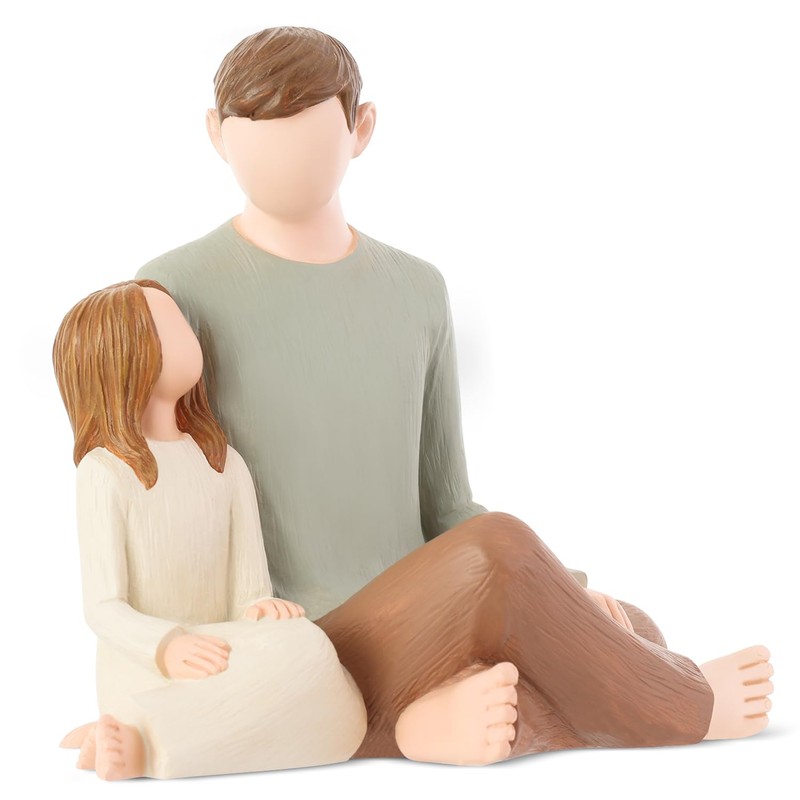 Carracci Father and Daughter Figures, Dad Daughter Statues, Shaped Hand-Painted