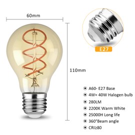 URing URing Glhbirne E27 LED Warmweiss Vintage - Edison LED Birne Leuchtmittel Retro E27 2200K 4W Energiesparlampe Filament Lampe Dekorative fr Nostalgie Industrial Caf Bar Beleuchtung, 6 Stck (A60)