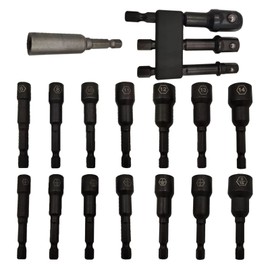 FOITECHY 17pcs Magnetic Nut Driver Set - 1/4” Hex Head Impact Driver Bit Set,CR-V Hex Head Drill Bit Screwdriver Socket Set SAE and Metric Screwdriver, One Size
