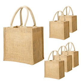 Segarty Burlap Tote Bags, 6 Pack Small White Reusable Jute Canvas Gift Favors Bag with Handles Blank Tote Bulk for Bridesmaid Wedding, Bachelorette Party, Beach Trip, Women Market Grocery Shopping