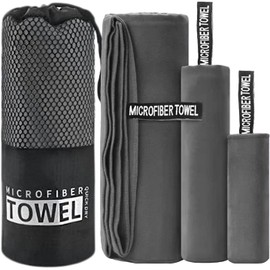 RFID Toalla Deportiva de Microfibra 3 Piezas, Toallas para Gym Secado Rápido, Toalla de Viaje Ligera y Portatil, Toalla Deportiva para Playa, Acampar, Deporte, Gimnasio, Viajes, Yoga(Gris Oscuro)