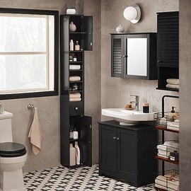 Haotian Muebles para Baño, Estrecho y Alto, 20  20  180cm (LFA), Negro