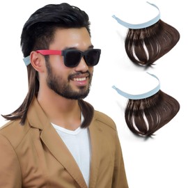 Suncalla 2 Pcs Mullet Wig Eyewear Retainer Funny Wig for Men Women 80s Costumes Fancy Party Accessory Cosplay (Dark Brown)