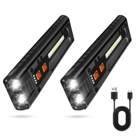 EDC Flashlight Clip-On Light, Rechargeable 1000 Lumens,6 Lighting Modes with LED Side Lights Type-C Rechargeable, Magnetic Flash Lights for Signaling, Work, Outdoor or Indoor Use (2 Pack, Black)