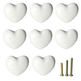 M MIMHOOY 8 Pack White Heart Shaped Ceramic Cabinet Knobs, Decorative Knobs for Dresser Drawe