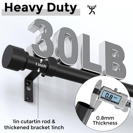 VOIIY Curtain Rods for Windows 18 to 60 Inch(1.5-5 Feet), Black 1'' Diameter Adjustable Window Drapery Rod, Modern End Cap Style Design, Heavy Duty Black Curtain Rods,Size 18"-60"