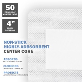 EVERLIT Island Dressing Bordered Gauze | Large Wound Care Bandage with Adhesive Border| Sterile, Soft & Highly Absorbent Medical Grade Dressing Pad (4x4 Inch (Pack of 50))