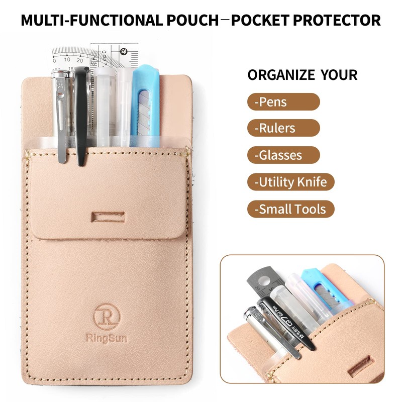 Ringsun Pocket Protector for Men, Full Grain Leather Pen Holder
