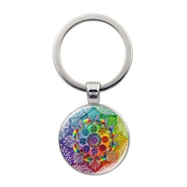 Blume des Lebens Mandala Schlüsselanhänger mit Schlüsselring für Herren und Damen,Lebensblume Schlüsselbund für Autoschlüssel Rucksack Geldbörse,Heilige Geometrie Schlüsselhalter mit Geschenkbox