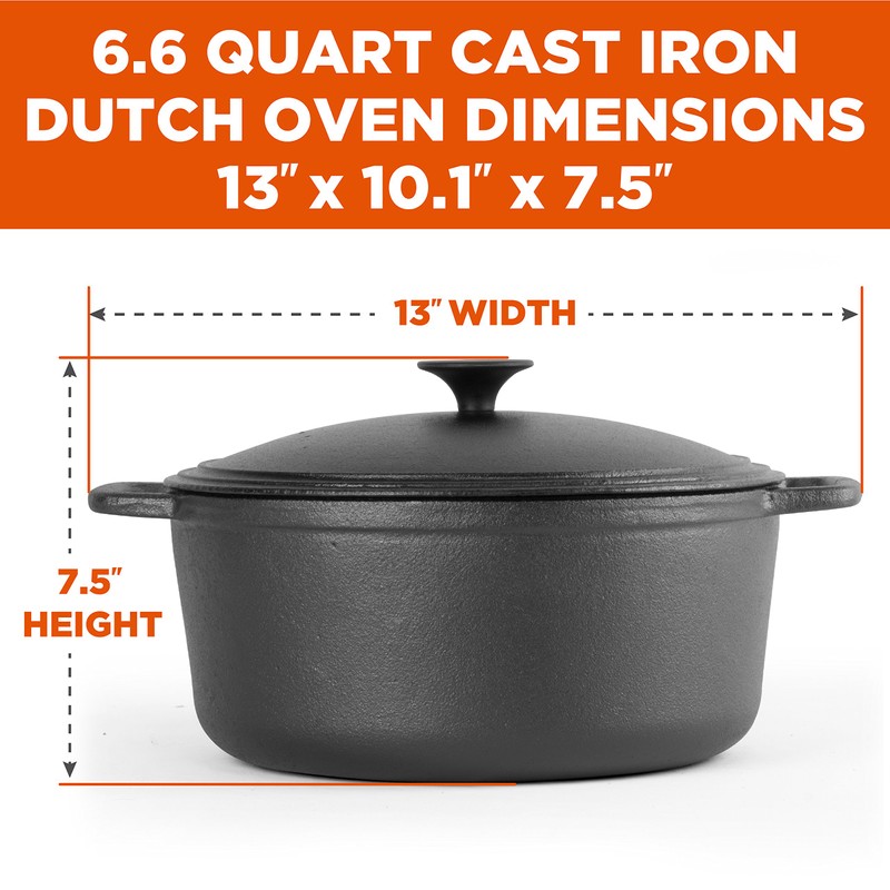 COMMERCIAL CHEF 6.6 Quart Cast Iron Dutch Oven with Dome