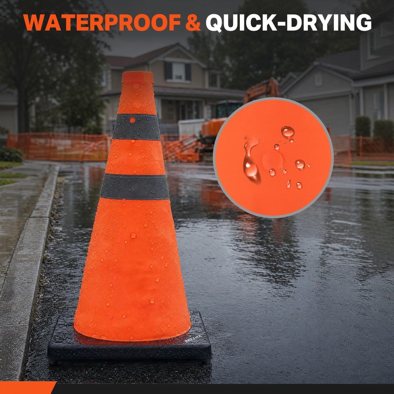 BATTIFE Collapsible Traffic Cones, Reflective Safety Cones with Black Base