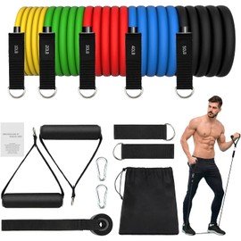 JATEKA Fitness Bands Set of 5, Sports Resistance Bands, 5 Resistance Bands, Resistance Bands with Door Anchor, 2 x Handles and Carry Bag, Ankle Strap, Portable for Muscle Building, Yoga and Pilates