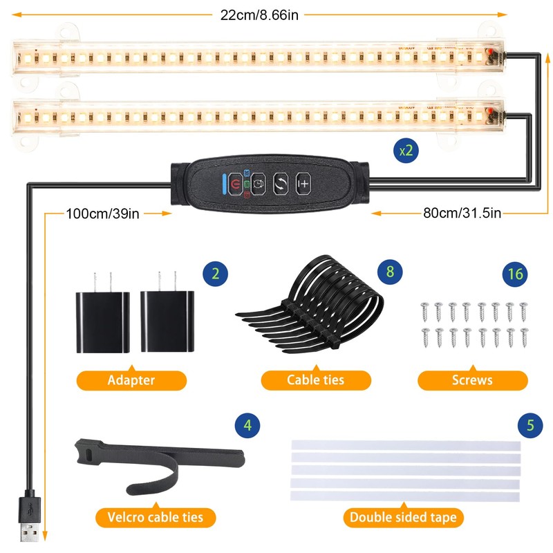 8.6'' Mini Two Strip Growing Lamp for Indoor Plants, 3000K