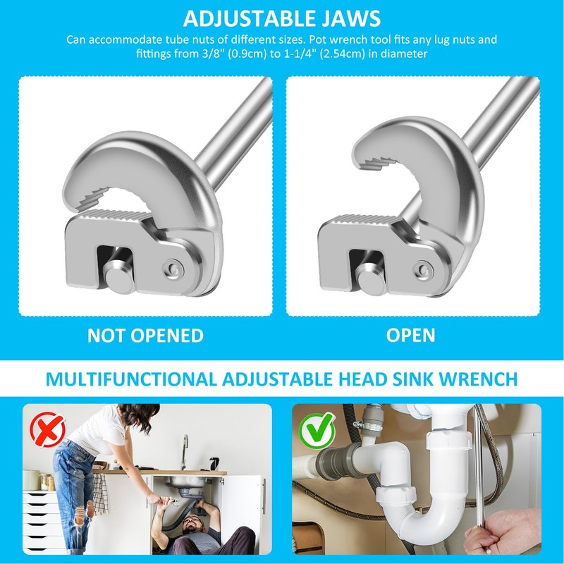 Basin Wrench,Adjustable Tap Spanner | Heavy-Duty Adjustable Wrench Tool for