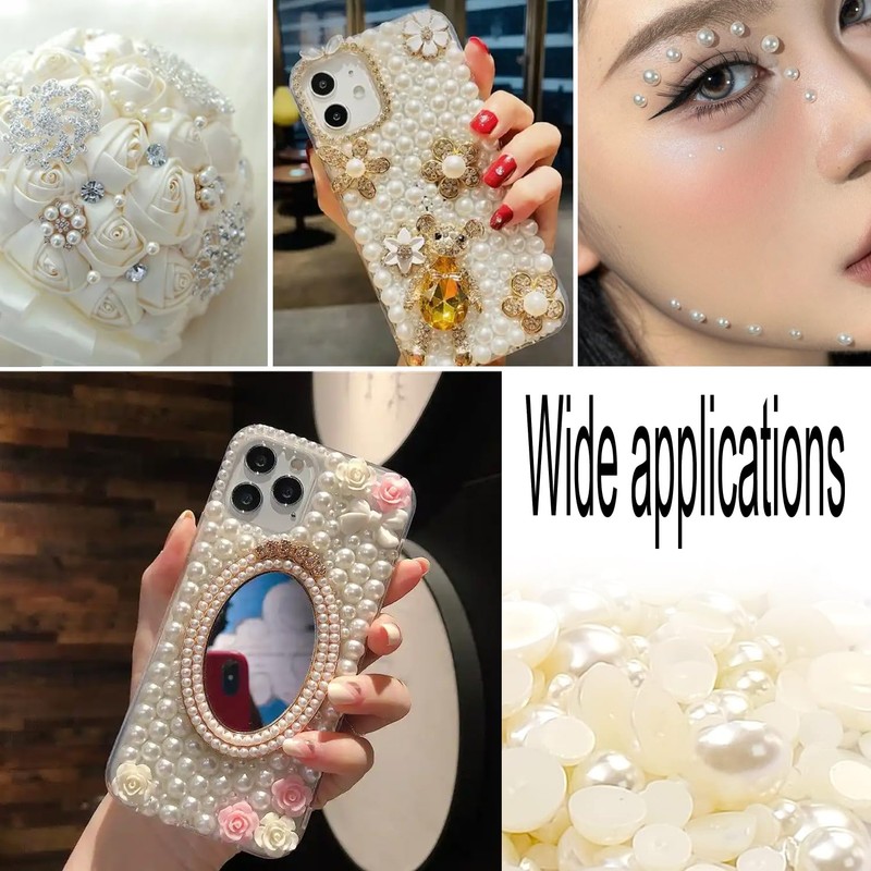 Half Pearl Beads 115pcs 3 Sizes Half Flatback Round Pearl