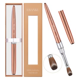 EBANKU Acrylic Nail Brush, 100% Pure Kolinsky Acrylic Brushes Size 6 Round Shaped Oval Nail Art Painting Brush for Acrylic Application, Golden Metal Handle Professional Nail Brush for Women (#6)
