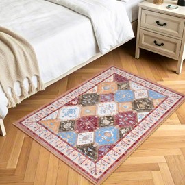 Moroccan Trellis Small Area Rug, 2x3 Entryway Rug Non-Slip Washable Entry Rug Traditional Accent Indoor Door Mat Soft Boho Throw Rug Stain Resistant Carpet for Bedroom Kitchen Bathroom Brown/Multi