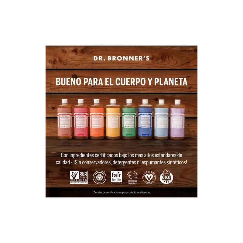 Jabón Liquido De Castilla Dr Bronner's 18 En 1 Menta