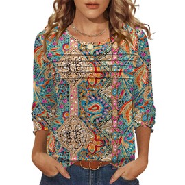LOMON Womens Long Sleeve Boho Tops Dressy Casual Fall Women's Tunics Tops Flowy Summer Shirts Travel Clothes Women L Multicolor