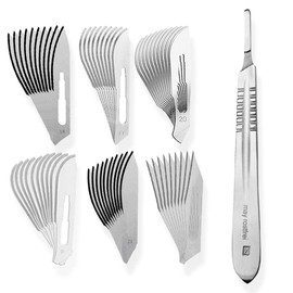 May - Set of 10 Scalpel Blades Figure 4 in 6 Different Designs + 1 x May Scalpel Holder 13 cm Long Stainless Steel