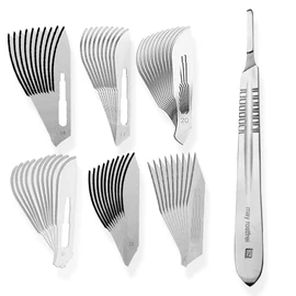 May - Set of 10 Scalpel Blades Figure 4 in 6 Different Designs + 1 x May Scalpel Holder 13 cm Long Stainless Steel