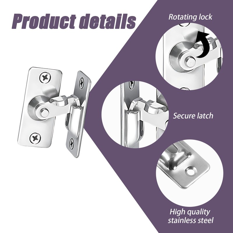 90 Degree Right Angle Door Lock Buckle,2 PCS Stainless Steel