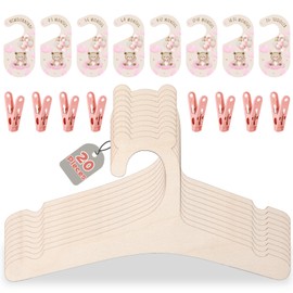 20 Pack Baby Clothes Hangers with 8Pcs Baby Closet Dividers and 8Pcs Clips, Non-Slip Toddler Clothing Hanger with Dividers for Sorting, Nursery Closet Organizer for Newborn Kids Girls (Pink Bear)