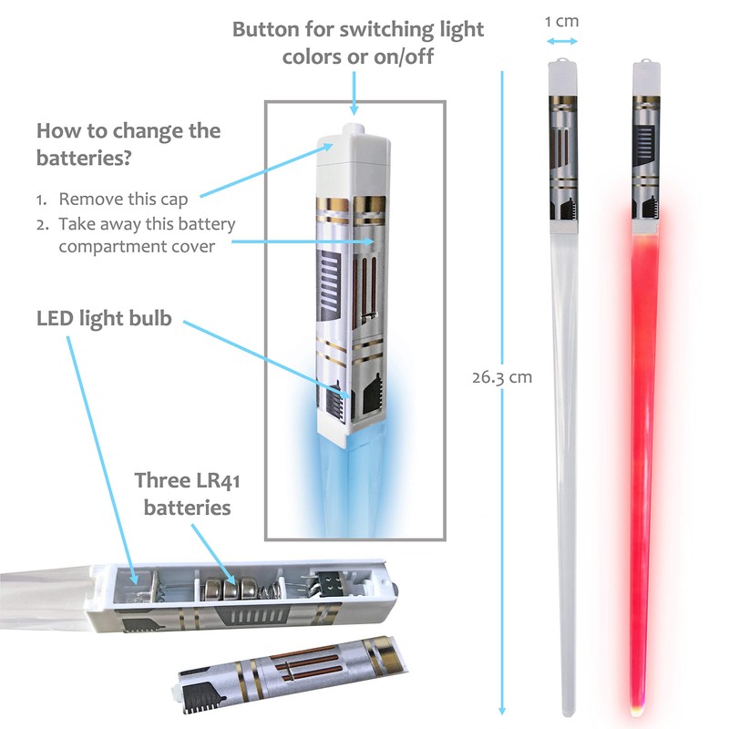 SaberStix LED Light Up Lightsaber Chopsticks - 4 Pairs, Red