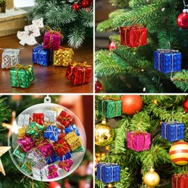 SEWACC Christmas Tree Hanging Balls 24pcs Mini Present Ornament Christmas Tree Small Box Shiny Mini Box Hanging Ornaments for Xmas Decorations Presents (Random Color)