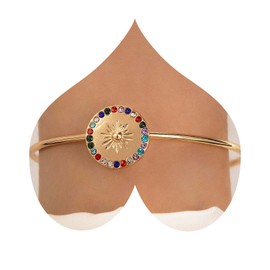 Wendalern Gold Cuff Bangle Bracelet Vintage Emerald Flower Open Bangle Dainty Green Crystal Flower Wrist Bangle Adjustable Thin Cuff Bracelet Hand Jewellery for Women Girls, Zinc