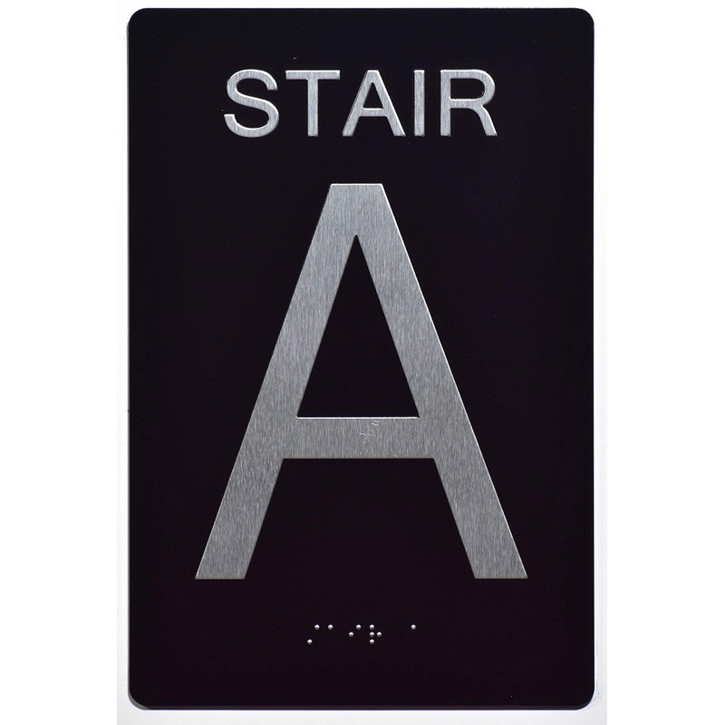 Stair A Sign -Stair Number Sign Black (Aluminium, Black/Silver,Size 6x9)