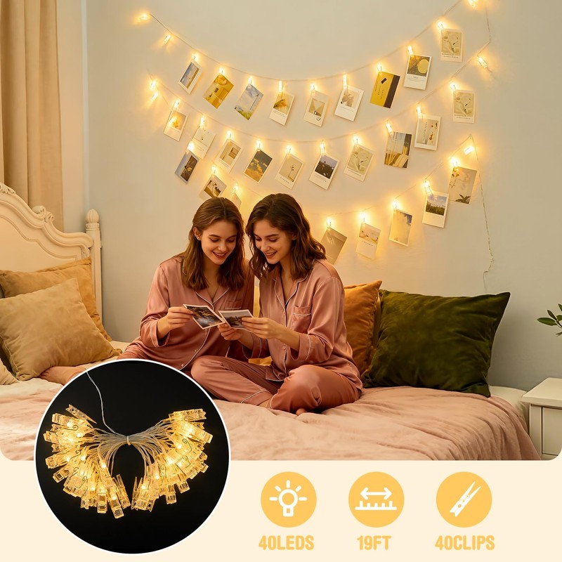 JMEXSUSS 40 LED Photo Clip String Lights with 40 Clips,