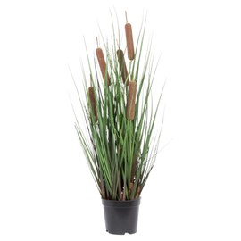 Oakestry 24" Artificial Straight Grass and Cattails Potted Faux Green Plant Black Pot Indoor Home Office Tabletop Decor Realistic Decorative Greenery Accent Maintenance Free Modern Minimalist Design