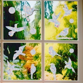 PESTEZE Rainbow Leaf & Bird Anti Collision Static Cling Decals for Windows to Prevent Wild Bird Strikes [32 Decals/2 Pages] Bird Alert Window Decals Save Birds from Window Collisions & Help Them Soar