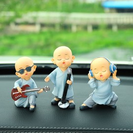 Kingzhuo Baby Buddha Statue Cute Buddha Monk Figurines Statue Mini Happy Buddha Figurine Set of Three Shelf Table Desktop Car Dash Decorations Monk Statues Home Office Car Decor