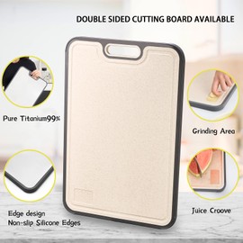 Titanium Cutting Boards for Kitchen Double-Sided, Cutting Board Double Sided Food Grade, Pure Titanium and Wheat Straw PP, Dishwasher Safe Easy to Clean (Medium 10"L x 15"W)