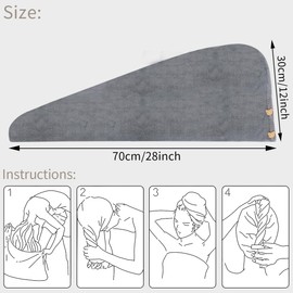 KinHwa Hair Turban Microfibre Long Hair Turban 30 x 70 cm Towel Head Towel with Button for Hair Quick-Drying Head Turban Super Absorbent and Soft Pack of 3