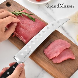 GrandMesser Butcher Knife, 10″ Cimeter Breaking Knife for Meat Cutting, Forged High Carbon Steel, Razor Sharp Slicing Knife, Triple Riveted Ergonomic Handle Design.