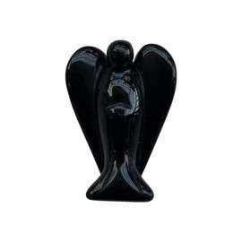 Sunshcat Natural Black Obsidian 1.5 inches Carving Pocket Palm Stone Figurines,Healing Crystal Prayer Guardian Angel Statue Decoration