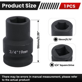 Bussola da 3/4", 19 mm, esagonale (6 angoli), in acciaio Cr-V, inserto professionale per avvitatore a percussione, qualità industriale