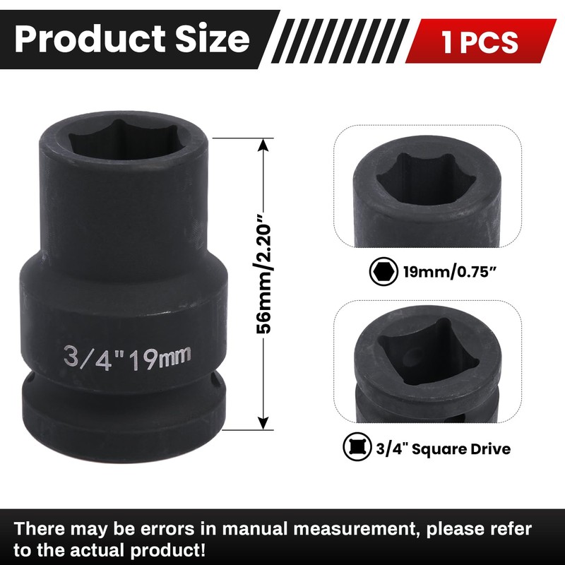 Bussola da 3/4", 19 mm, esagonale (6 angoli), in acciaio
