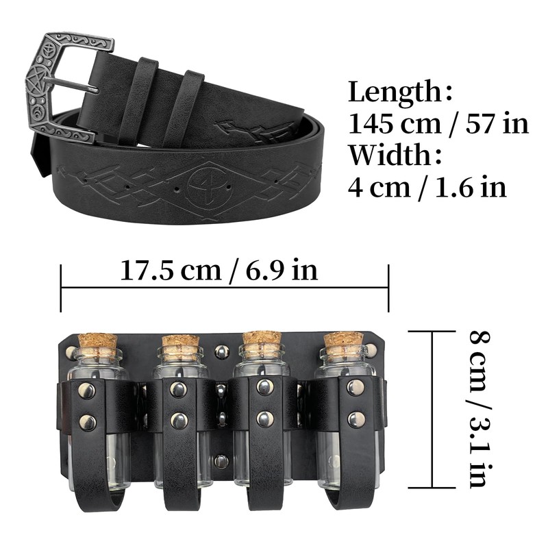 HiiFeuer Medieval Embossed Alchemy Faux Leather Buckle Belt with 4